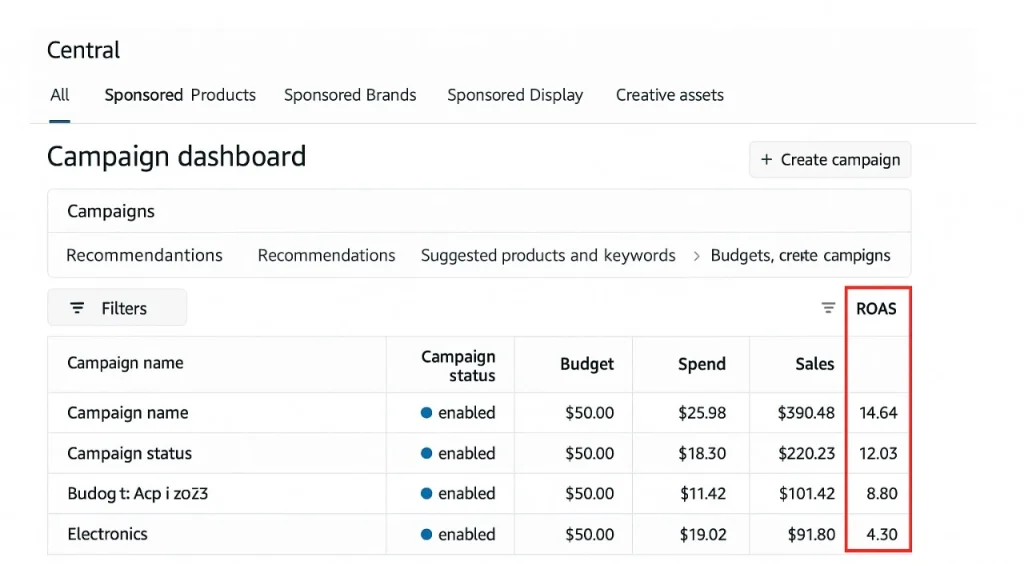 amazon ROAS campaign dashboard