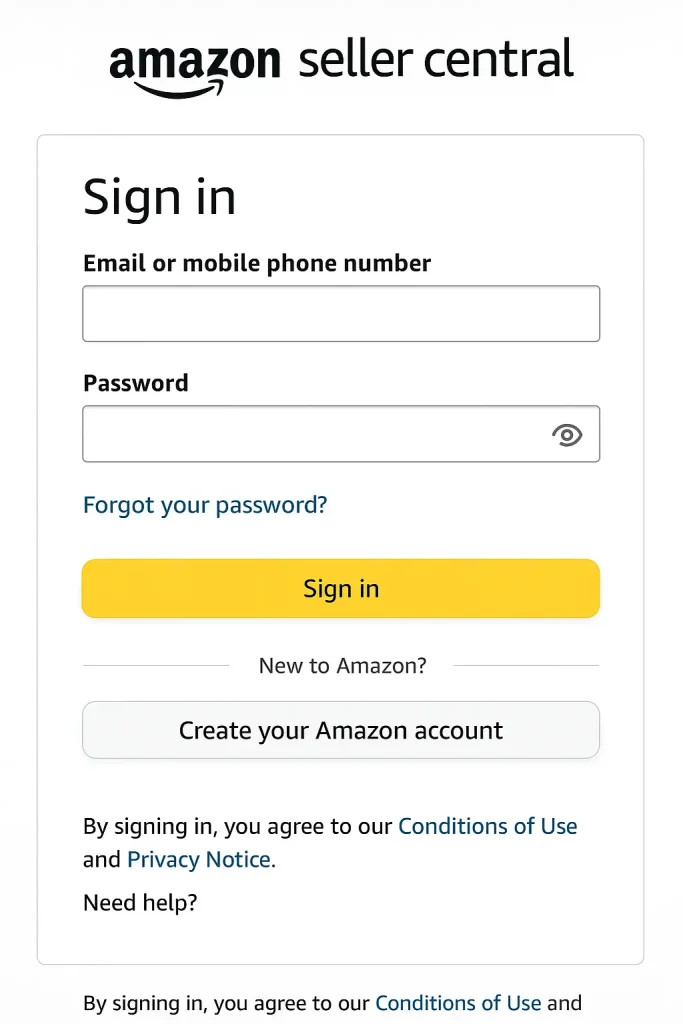 Login to Amazon Seller Central