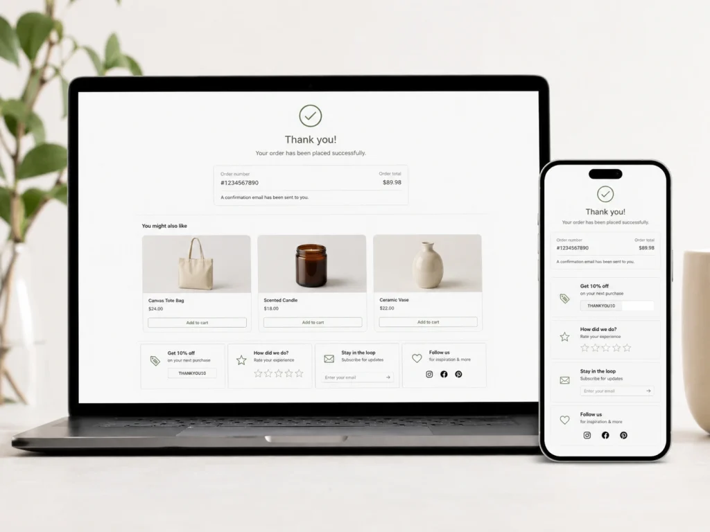 Ecommerce thank you page